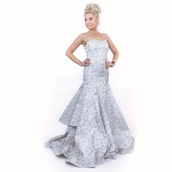 Silver Mermaid Pageant Evening Gown Wedding Dress - Picture 3 of 8